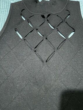 White House Black Market Black Sleeveless Cutout Knit Top